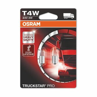 Osram T4W Light Bulb 24V 4W BA9s Truckstar Pro 2 Pieces