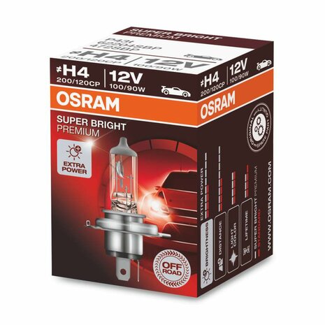 Osram H4 Halogen Bulb 12V 100/90W Super Bright Premium P43t