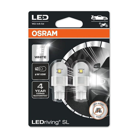 Osram W16W LED Retrofit White 12V W2.1x9.5d 2 Pieces