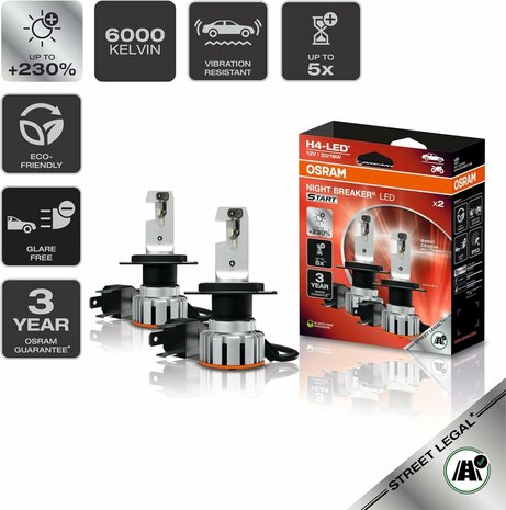 Osram Night Breaker LED Start H4 ECE-approved Set | +230%
